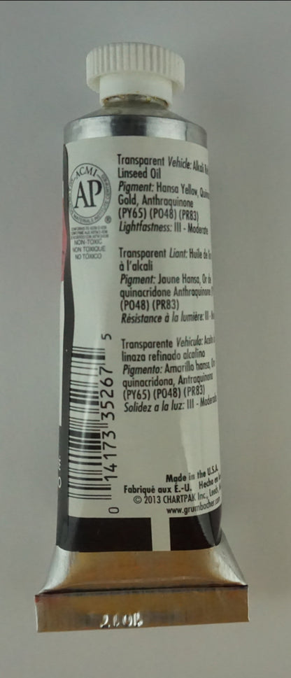 Tubo de Óleo Grumbacher 37 ml P002 g Carmesí de Alizarina Dorado