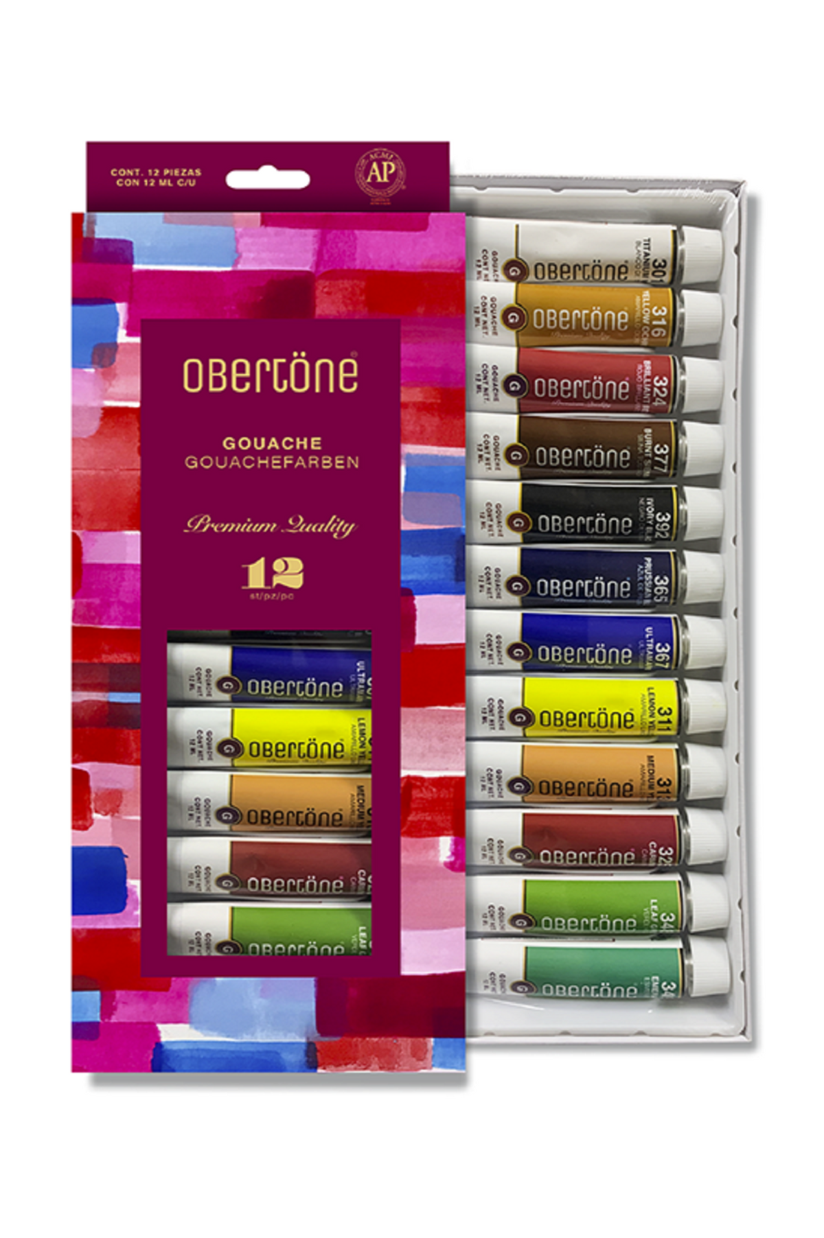 Pintura Gouache Obertöne Tubos de 12 ml Set con 12 Piezas